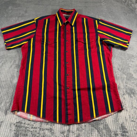 Wrangler Vintage 80s Western Pearl Snap Shirt Stripe Mens Large Brushpopper EUC - Picture 1 of 6